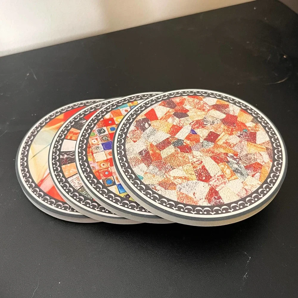 Set of 4 Multicolor‎ Ceramic Coasters Kitchen Beverage NEW